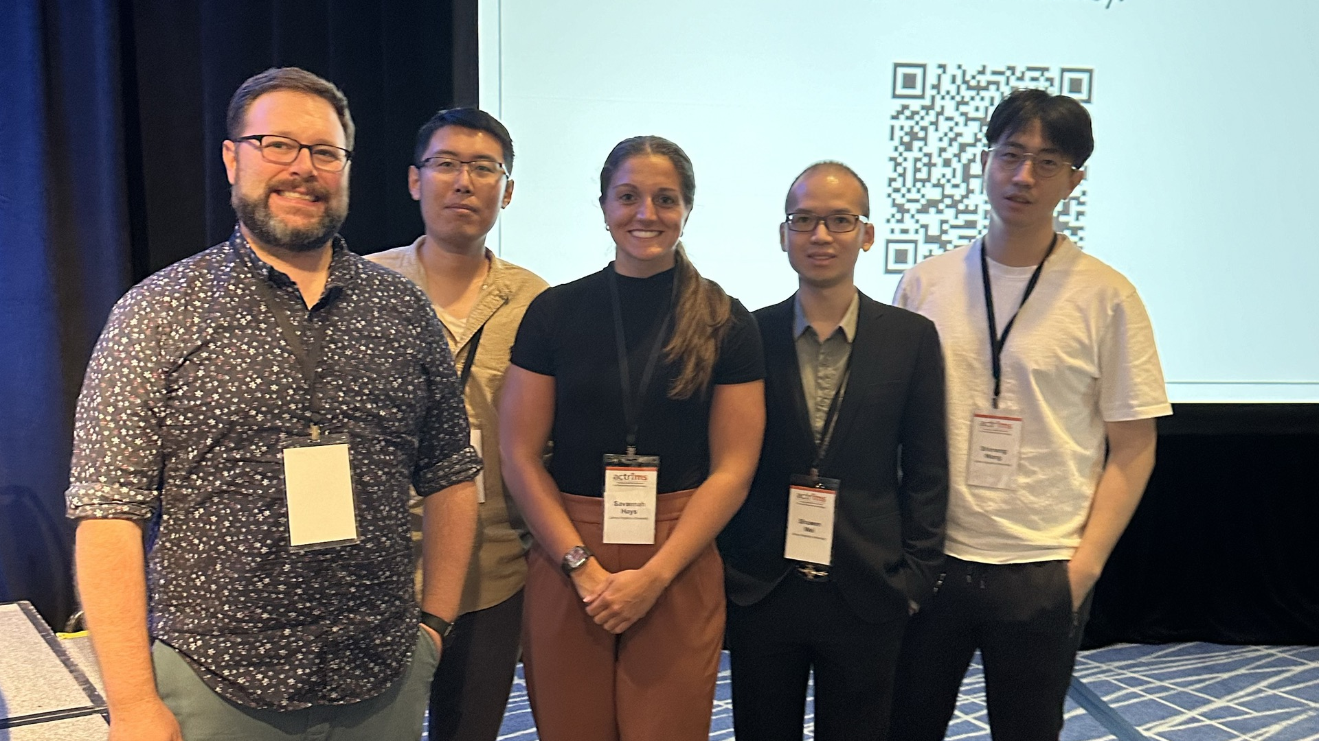 IACL at the ACTRIMS Young Scientist Meeting. From left to right, Dr. Blake Dewey, Dr. Jinwei Zhang, Savannah Hays, Dr. Shuwen Wei, & Shimeng Wang.