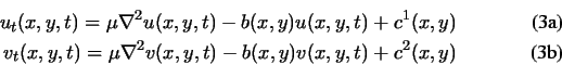 \begin{eqnarraya}u_t(x,y,t) = \mu\nabla^2u(x,y,t) - b(x,y)u(x,y,t) + c^1(x,y)\\ ...
...^2v(x,y,t) - b(x,y)v(x,y,t) + c^2(x,y)
\labelall{eq:GVF-pde-num}
\end{eqnarraya}