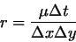 \begin{displaymath}r = \frac{\mu\Delta t}{\Delta x\Delta y}
\end{displaymath}