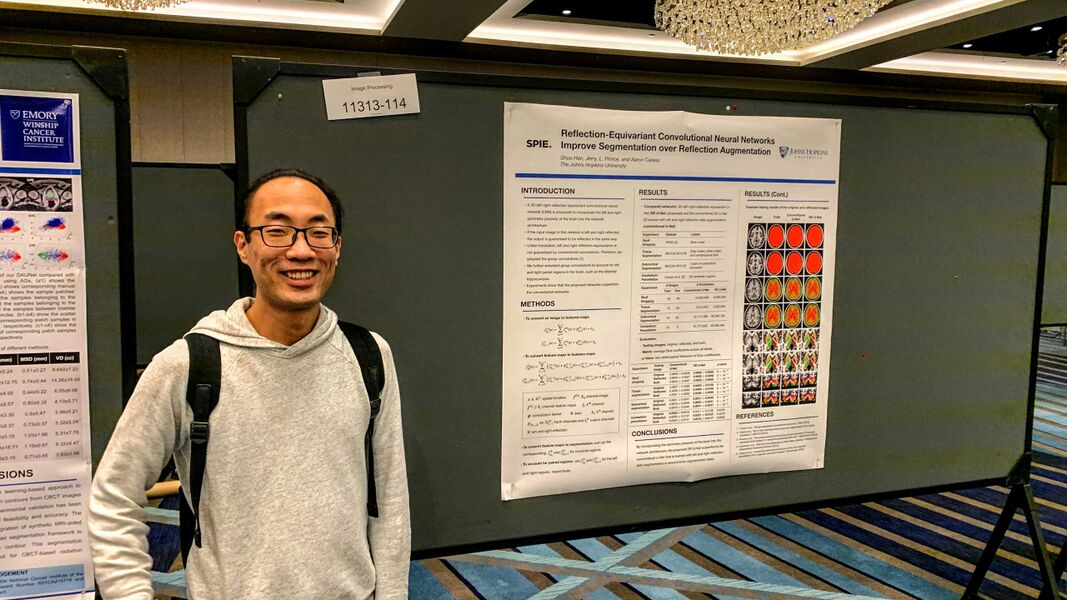 Shuo Han presenting a poster at SPIE-MI 2020.
